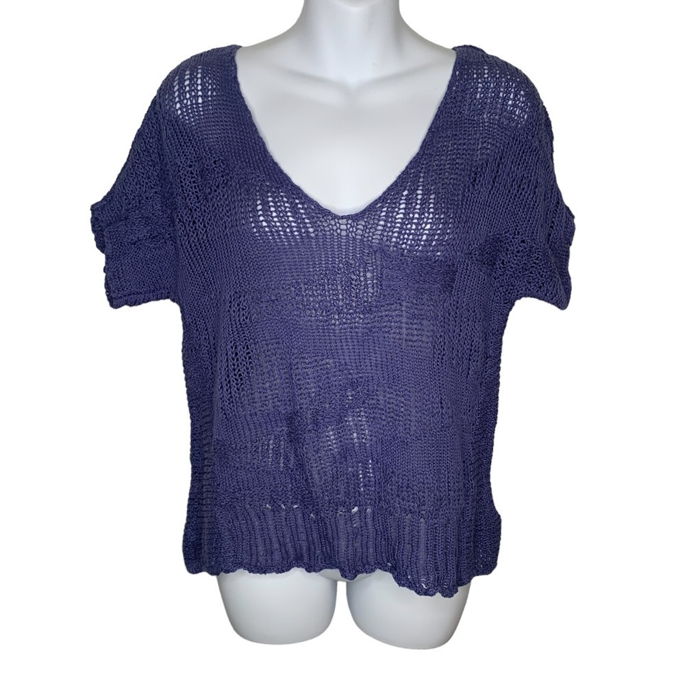 Eileen Fisher Lavender Blue Metallic Knit Top Size Small